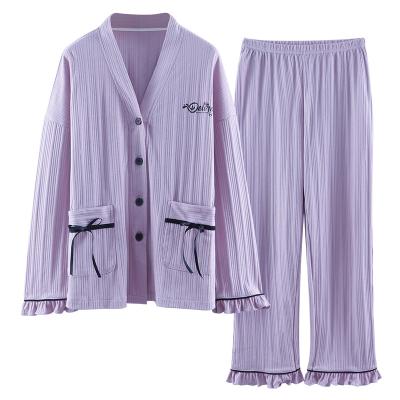 China Fashion Breathable Casual Two Piece Pajamas Sets Pijamas Luxury 100% Cotton Lounge Wear Casual Women for sale