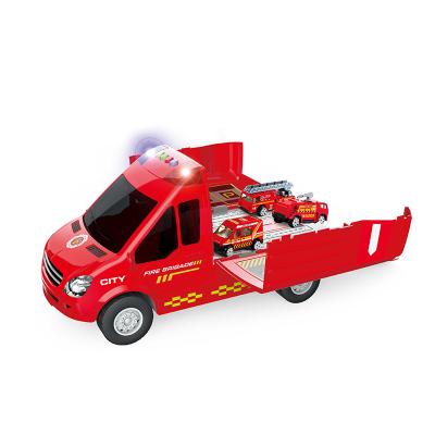 China Diecast Toy Electric Fire Vehicle Toy Set with Mini Alloy Cars Play Educational Fire Toy Set with Sound and Light for sale