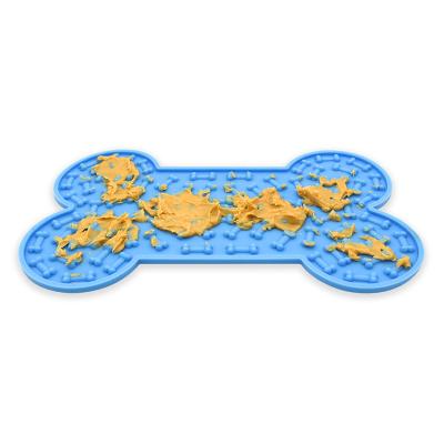 China Wholesale Low Price Automatic Food Grade Bone Shape Silicone Dog Slow Food Bowl Feeder Dog Licking Pad for sale