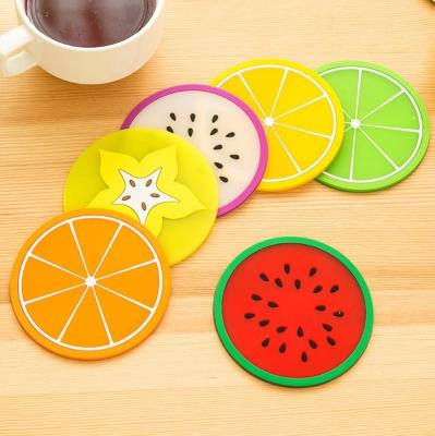 China XMZJ Silicone Soft Stocked Fruit Round Drink Coasters Waterproof High Temperature Resistant Custom for sale