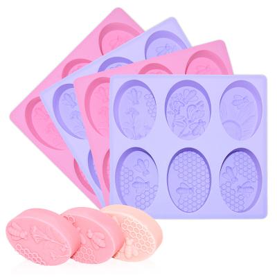 China NEW 6 Cavities BPA Honey Bee Custom Silicone Soap Free Silicone Mold Rectangle Non-Stick Easy Release Silicone Mold For Soap Making for sale