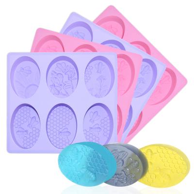 China Stocked XMZJ DIY Tool Food Grade Handmade Silicone Soap Mold 6 Cavity Bee Oval Rectangle Homemade Craft Soap Mold for sale