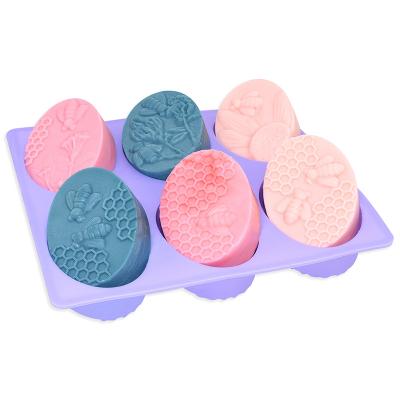 China Stocked DIY Tool Food Grade Handmade Silicone Soap Mold 6 Cavity Bee Oval Rectangle Homemade Craft Soap Mold for sale