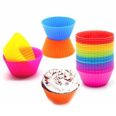 China XMZJ Stocked Set 12 Pieces Colorful Cupcake Liners Silicone Cupcake Liners Reusable Non-Stick Pastry Muffin Cup Baking Molds for sale