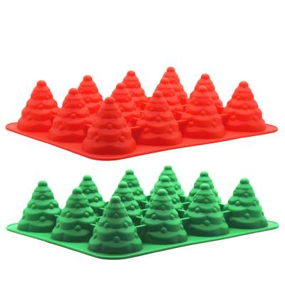 China XMZJ BPA 12 Cavities 3D Christmas Tree Shape Silicone Cake Pan Baking Mold Large Baking Free Stocked Nonstick Tray For Holiday Party for sale