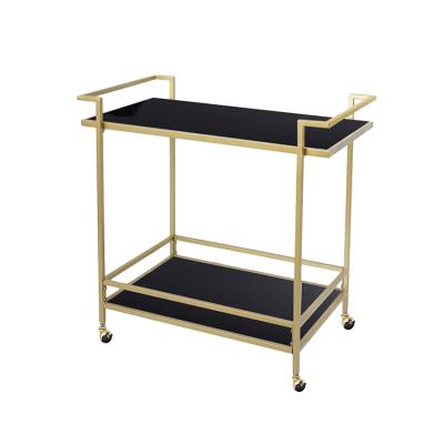 China Tier Kitchen Gold Metal Trolley Rolling Cart Bar Cart Modern Portable Serving Shelving with Wheels for sale