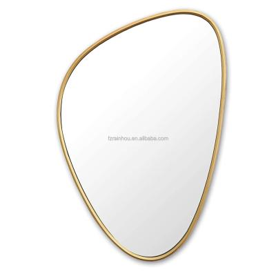 China Samll Quantity Amazon Metal Frame Wall Mounted Mirror Hot Sales Triangle Shape Acceptable Gold Decorative For Living Room for sale