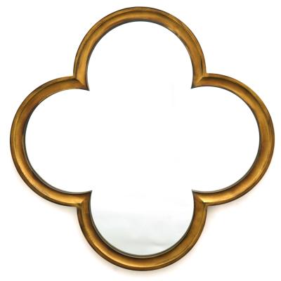 China Decorative four-leaved shape acceptable gold Samll quantity clover wood frame wall mounted mirror in living room Amazon hot sales for sale