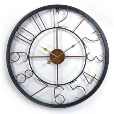 China Vintage Style 24 Inch 60cm Vintage Metal Quartz Antique Round Antique Bronze Decorative Quartz Metal Wall Mounted Clock For Living Room for sale