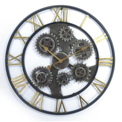 China 27 Inch 69cm Style MDF Gear Antique Bronze Round Industrial Decorative Quartz Home Wall Mounted Clock For Living Room for sale