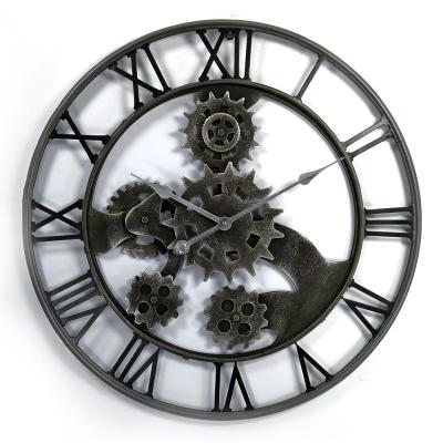 China 27 Inch 69cm Style Series MDF Gear Style Antique Black Industrial Decorative Quartz Home Wall Mounted Clock For Living Room for sale