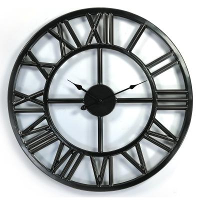 China Vintage Style 24 Inch 60cm Vintage Series Metal Quartz Modern Black Antique Home Decorative Wall Mounted Clock For Living Room for sale