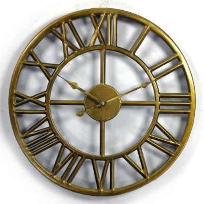 China Vintage Style 24 Inch 60cm Vintage Metal Quartz Antique Round Antique Bronze Decorative Quartz Metal Wall Mounted Clock For Living Room for sale