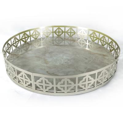 China 100% Handmade Artificial Round Gold Marble Metal Serving Trays for Home Decor and Hotel for sale