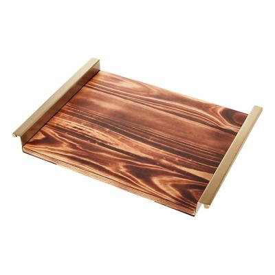 China 100% handmade rectangle +metal wooden serving bar trays for home decor and hotel for sale