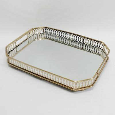 China 100% handmade handmade octagon metal glass mirror serving trays for home decor and hotel for sale