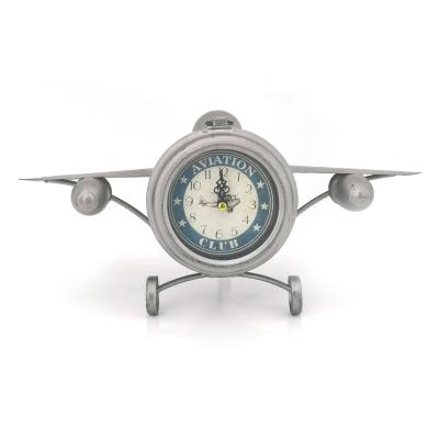 China Antique Style Rainhou Metal Airplane Metal Airplane Home Decor Craft Handcrafted Gray Clocks for sale