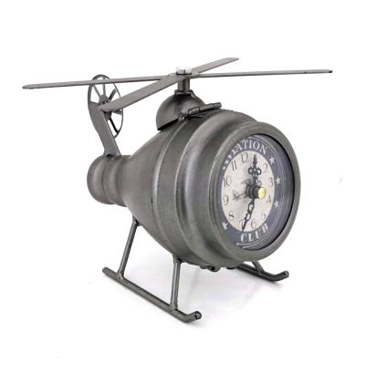 China Antique Style Rainhou Airplane Metal Desk and Table Decor Handcrafted Dark Gray Craft Clocks Home Decor for sale