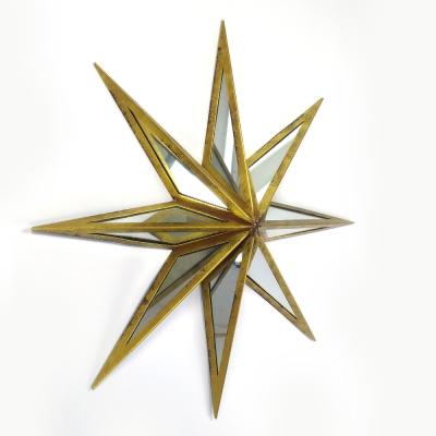 China Samll Quantity 23 Inch 58.5cm Star Shape Gold Acceptable Wall Mounted Metal Framed Decorative Mirror Glass For Living Room for sale