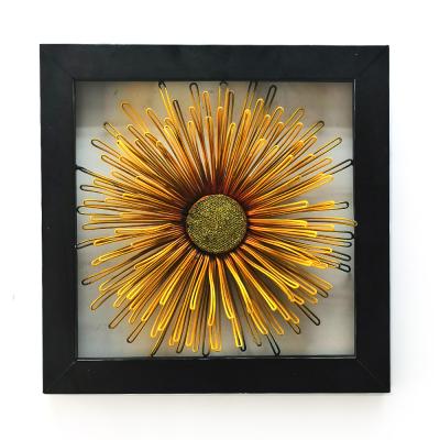 China Yellow Flower Metal Home Wall Art Decor 40cm RAINHOU Samll Quantity Square Acceptable Shape For Living Room for sale