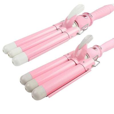 China 70W 75W 90W 105W 120W PTC Iron Heater Rechargeable 3 Barrel LCD Hair Curler Automatic Curling Iron for sale