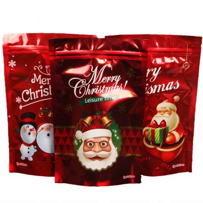 China New Moisture Proof Red Christmas Stand Up Aluminum Foil Packaging Bags Wedding Sugar Snacks Storage Pouches Party Christmas Gifts Socks Doypack for sale