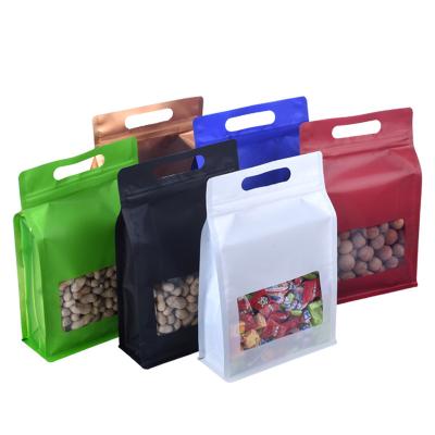 China Food Packaging Moisture Proof Ziplock Bags Holder Sealed Up Frosted With Handle Window For Portable Candy Nuts Snacks Storage Pouch for sale