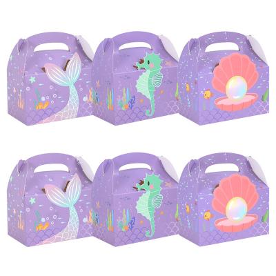 China Portable Biodegradable Bag Kids Snacks Packing Bag Kids Small Mermaid Tail Paper Candy Gift Box Mermaid Theme Birthday Party Supplies for sale