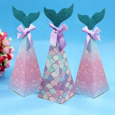 China Small Biodegradable Candy Box Mermaid Tail Mermaid Theme Party Chocolate Gift Wrapping Crate Bag Kids Birthday Decor Supplies Baby Shower for sale