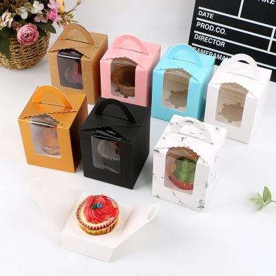 China Window Materials 1 Clear Hole Recycled Transparent Donut/Cake/Food/Dessert Birthday Party Decoration Paper Boxes Cupcake Muffin Packing Case Clear for sale