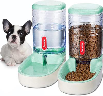 China Double Automatic Pet Food Dispenser Plastic Automatic Cat Dog Slow Feeder for sale