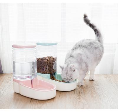 China 2021Double Automatic Pets Plastic Automatic Feeder Water In Animal Feeders for sale