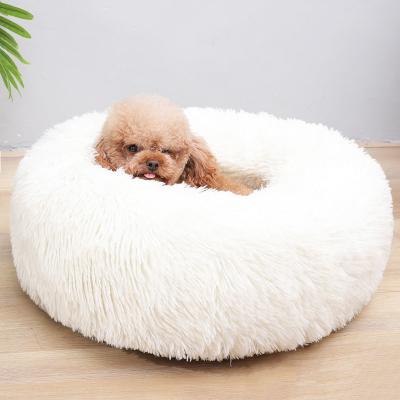 China Durable Large Round Fluffy Wholesale Washable Luxury Cat Dog Bed for sale