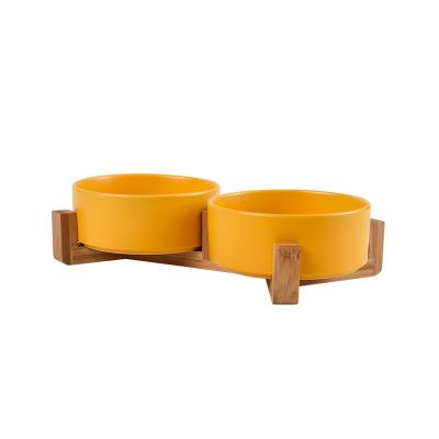 China Sustainable Fashion Simple Ceramic Pet Bowl With Stand For Cats And Dogs 2021 for sale