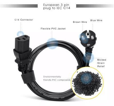 China 3M IEC Cable COMPUTER Cables ECO 7/7 Contact Grounding E+F 90 Plug Angled To C13 / 3-Pin Suitable For PC Computer for sale