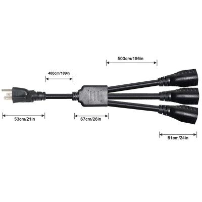 China COMPUTER Power Extension Cord NEMA 5-15P to 3*NEMA 5-15R Black Extension Cord 13A 125V 16AWG Outlet Extension Power Cable for sale