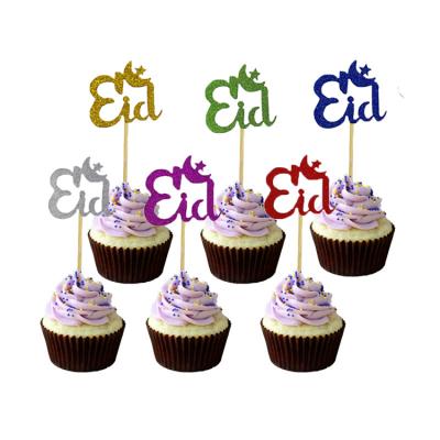 China event & Party Supplies EID Mubarak Decorations Glitter Gold Cupcake Toppers Party Supplies Letter Cake Paper Toppers for sale