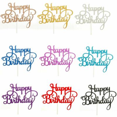 China Eco-Friendly Happy Birthday Cake Toppers Sparkle Custom Calligraphy Bling Sparkle Decoration Sign Cupcake Topper for sale