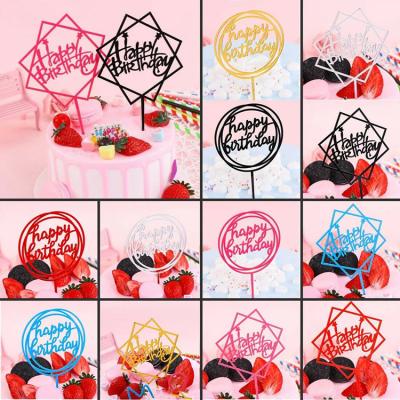 China Eco-Friendly Happy Birthday Cake Topper Acrylic Home Decor Baking Cake Toppers Card Wedding Party Decor Supplies Cupcake Toppers for sale