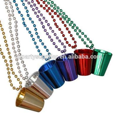 China Plastic Halloween Mardi Gras Shot Glass Beads Necklace Plastic Shot Glass with Beads Necklace for sale