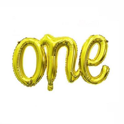 China Foil Hanging Kids Party Balloon Gold Letter Foil Balloons Helium For 1st First Birthday Tie One Balloons for sale