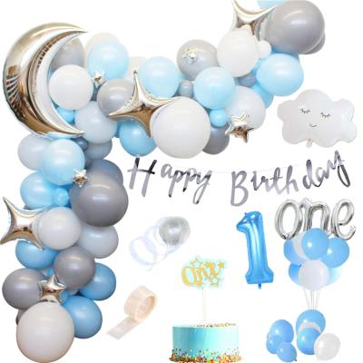 China Latex+foil+paper 1st Birthday Boy Decoration Set 80Pcs Baby's Birthday Party Balloon Kit Globos Party Decoration Baby Boy Balloon for sale