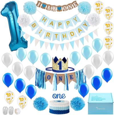 China Hot 1st Birthday Decorations Boy Burlap Banner Cake Smash Party Supplies Various Size Blue Baby Balloon for sale