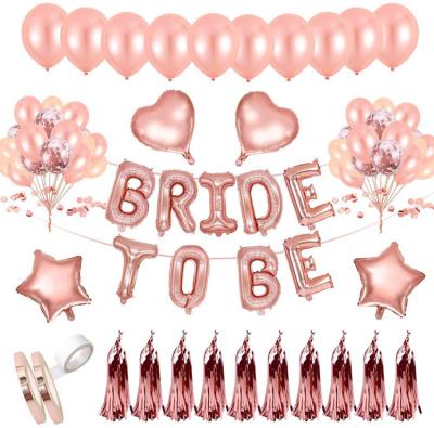 China High Quality Bridal Shower Party Supplies Bride To Be Garland Balloons Heart Shape Foil Balloon Rose Gold Bride To Be Banner Tassel Balloons for sale