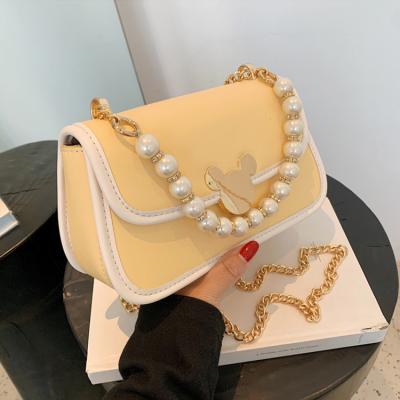 China Wholesale High Quality PU Leather Women Handbags Chain Beads Cross - Body Bags 2021 Trending Small Shoulder Bags Women Handbags Luxury Ladies for sale