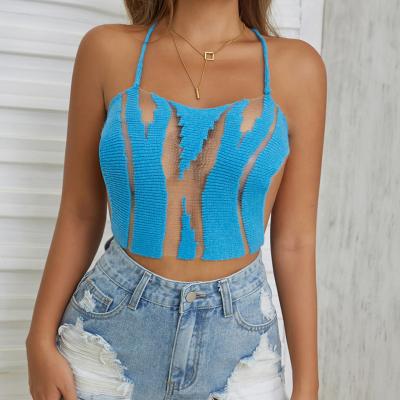 China New QUICK DRY Knitted Female Halter Top Clubwear Summer Mesh Patchwork Tank Tops Women Sexy Bandage Backless Vest for sale