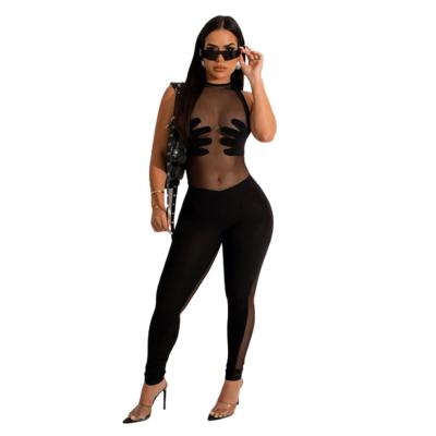 China 2023 High Waist Sexy QUICK DRY Women's Clothing Sleeveless Zipper See Through Mesh Bodysuit Jumpsuits For Women for sale