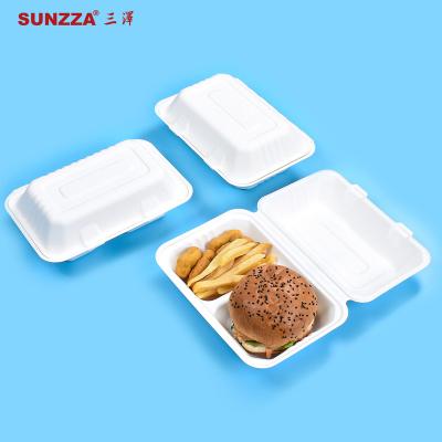 China Sunzza Disposable Classic Freezable Sugarcane Bagasse Meal Prep 2 Compartments Cake Packing Disposable Food Bowl for sale