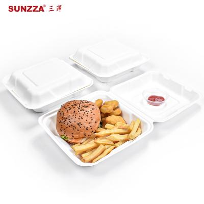 China Sunzza Disposable Free To Go Wholesale 100% Eco Compostable Take Out Take Out In Place Fast Food Biodegradable Sugar Cane Bagasse Box for sale