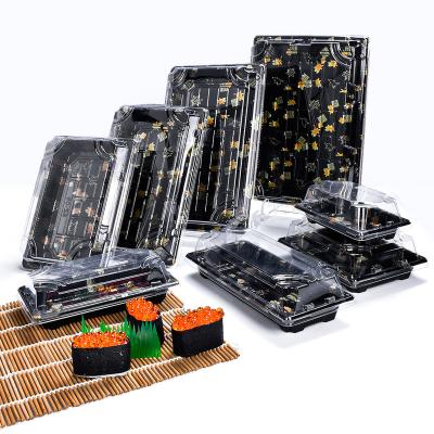 China Sunzza Disposable Food Grade Food Sushi Dispensing Serving Serving Box Custom Foil Printing Gold Foil Design For Sushi for sale